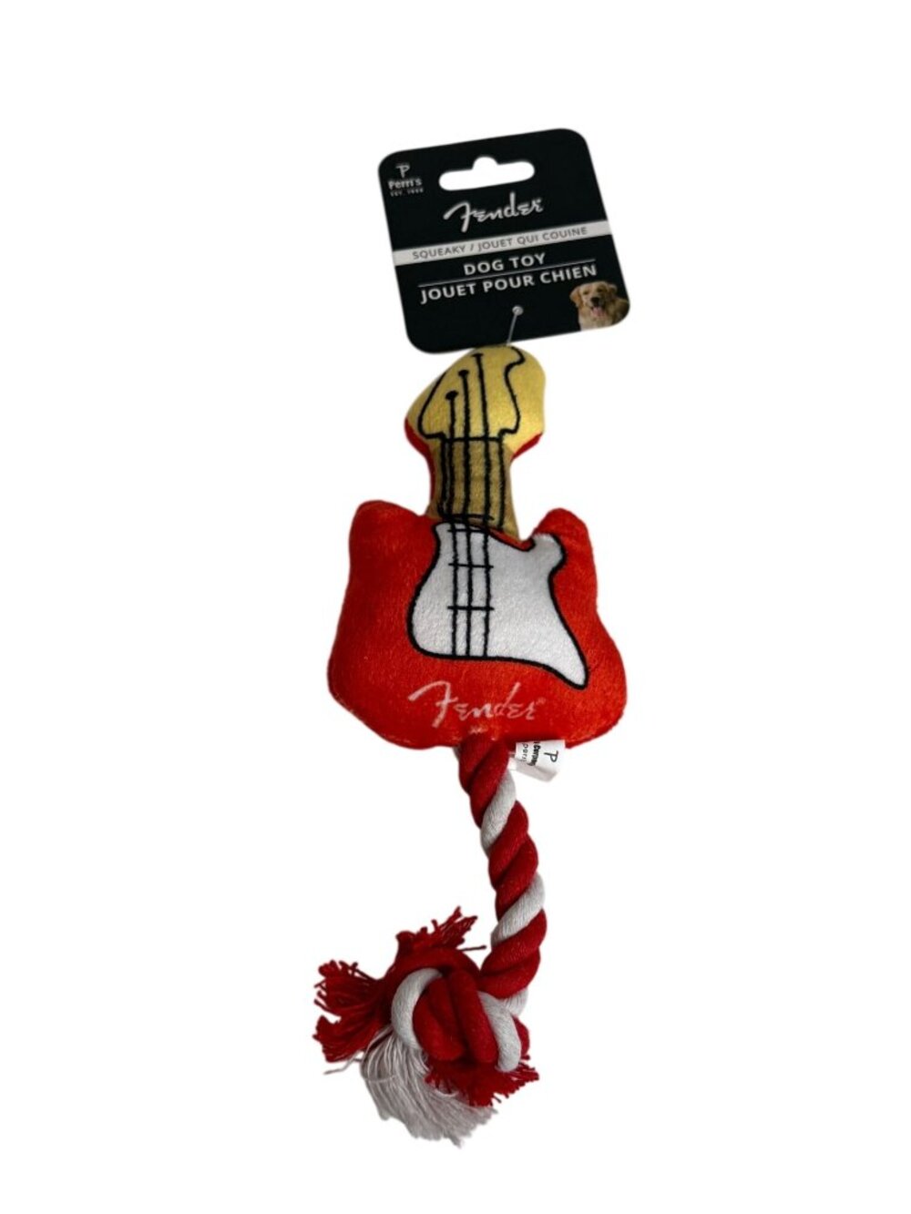 Fender Guitar Plush Rope Dog Toy Red White Squeaker Pet Toy New